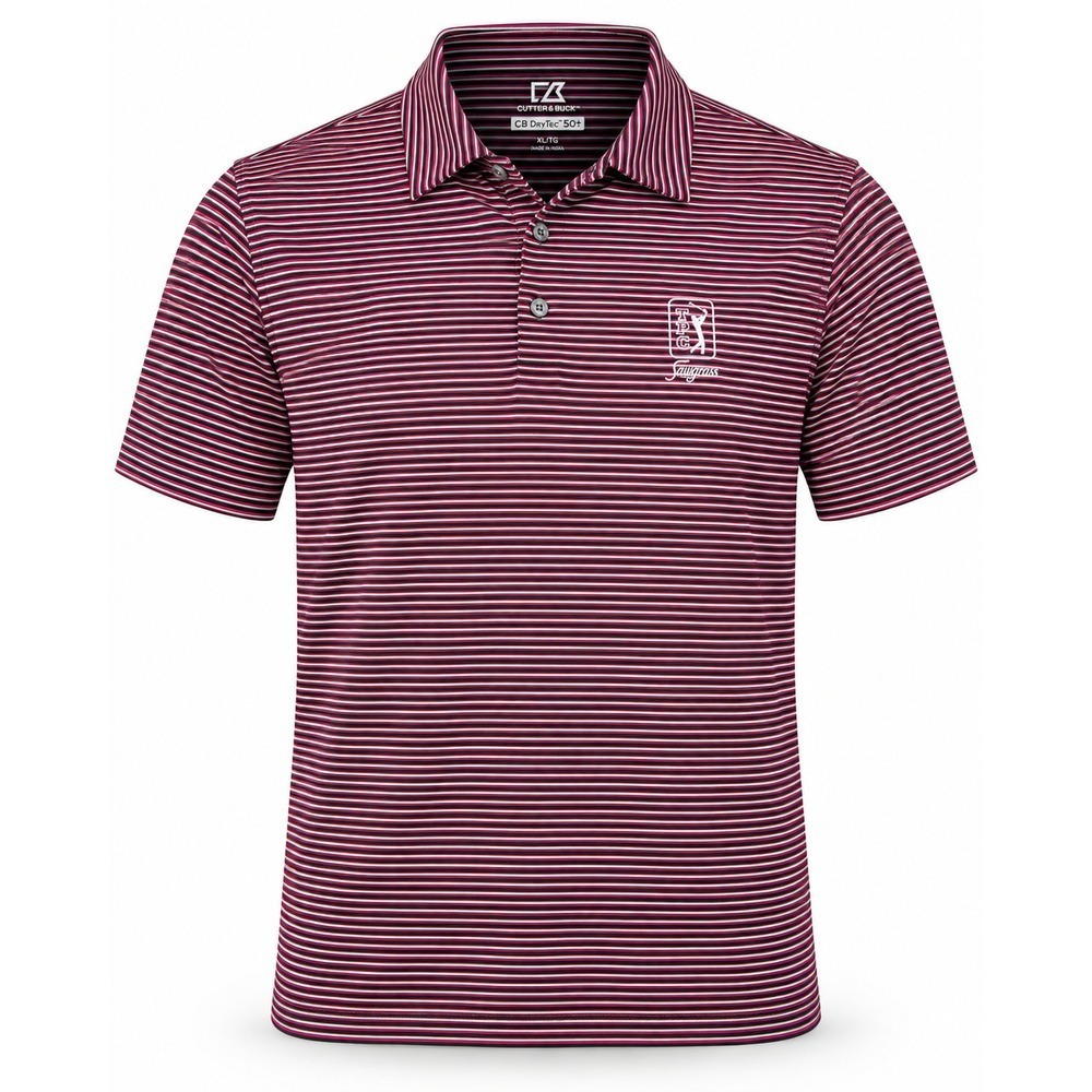 Cutter & Buck TPC Sawgrass Polo Mens XL Pink Black Stripe DryTec UPF 50 Golf